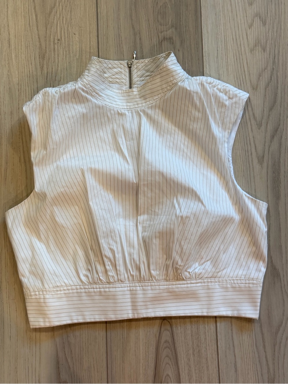 Parker White Pinstripe Mock Neck Crop Sleeveless Top